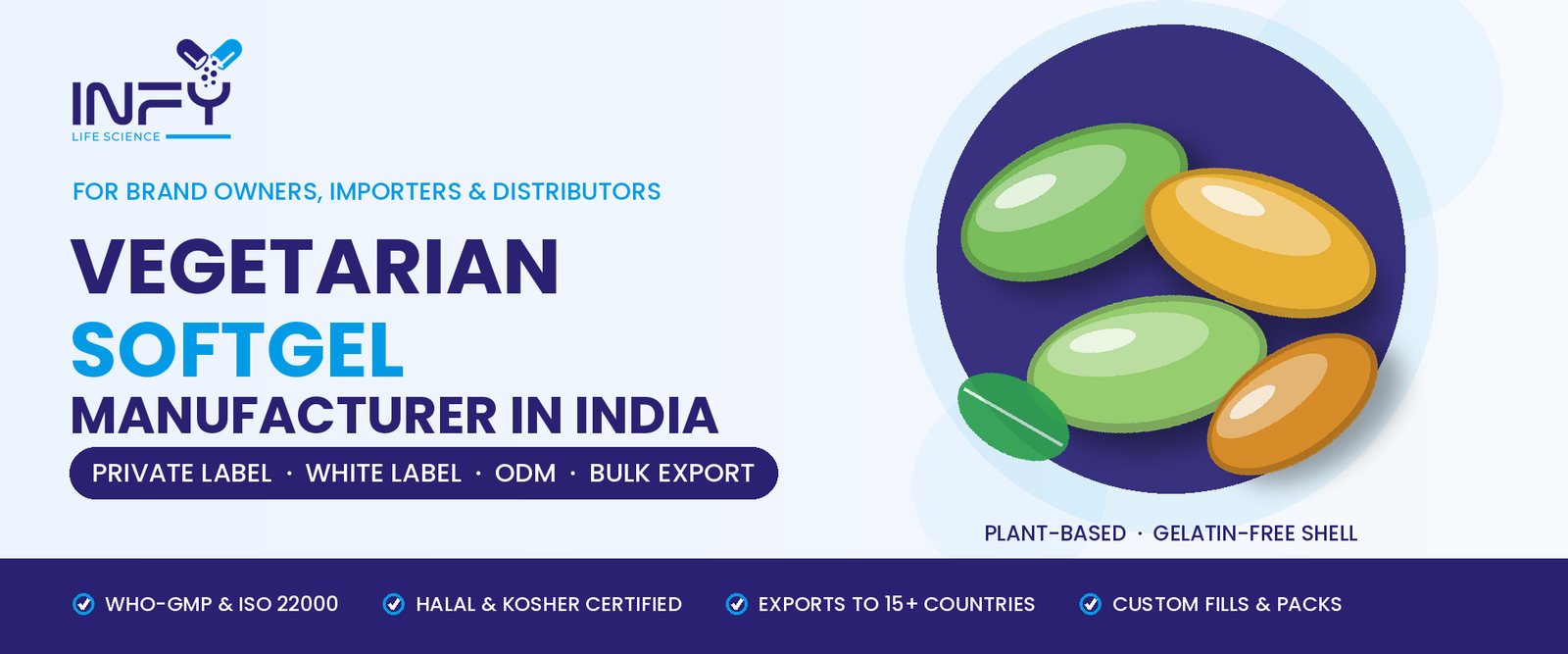 Custom and Bulk Vegetarian Softgels from India: Private Label, White Label and ODM Options for Export Buyers
