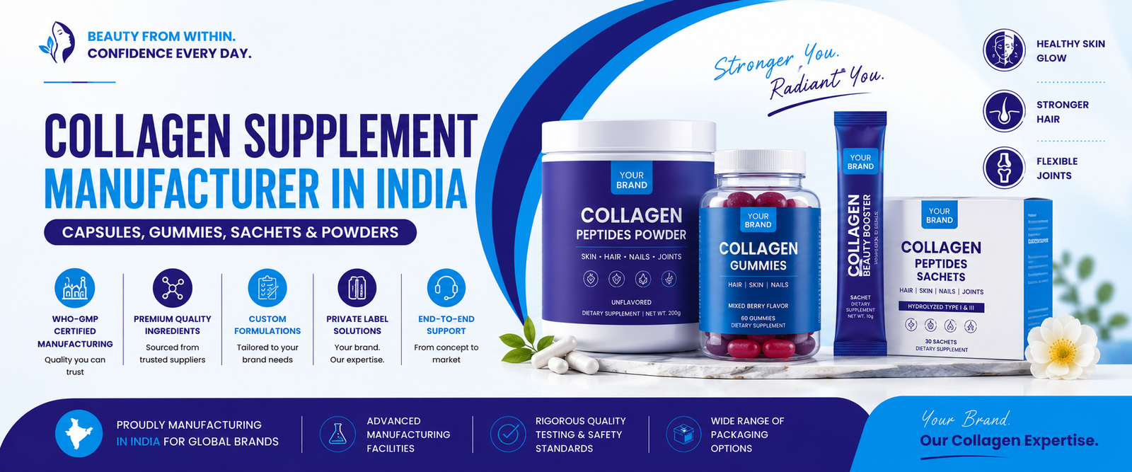 Collagen Supplement Manufacturer in India: Capsules, Gummies, Sachets and Powders